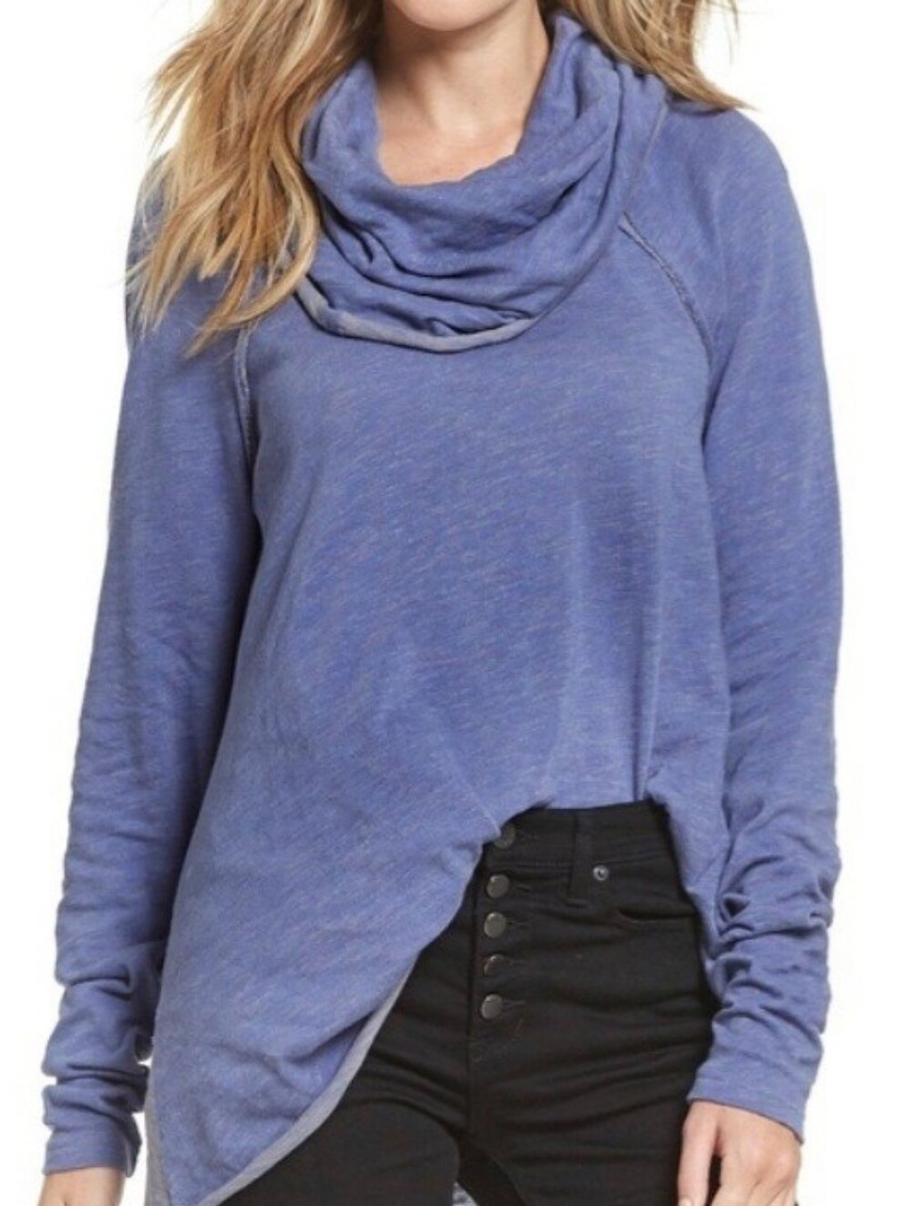 Free People Beach Cowl Cacoon Sweater Tunic Top Chambray OS Blue